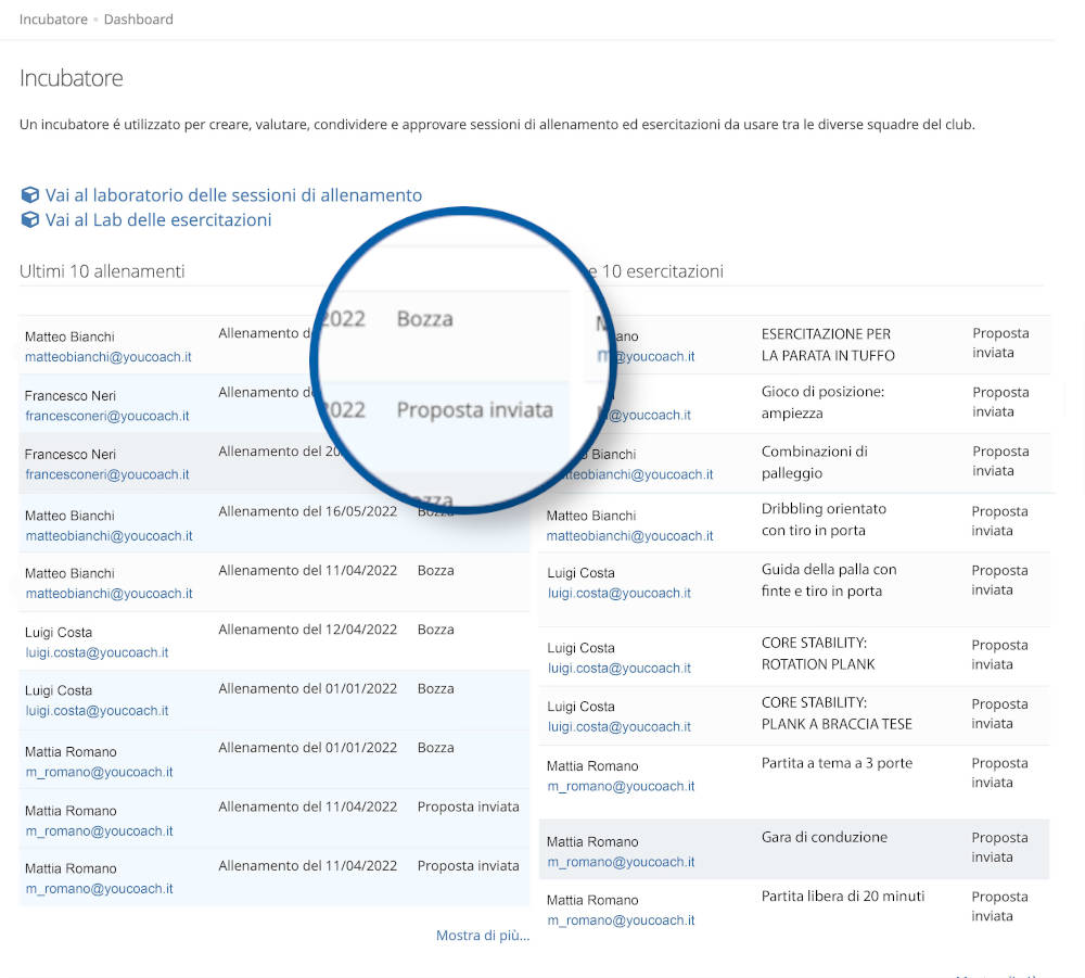 Incubatore YouCoachApp proposte tecniche per i club Incubatore YouCoachApp proposte tecniche per i club